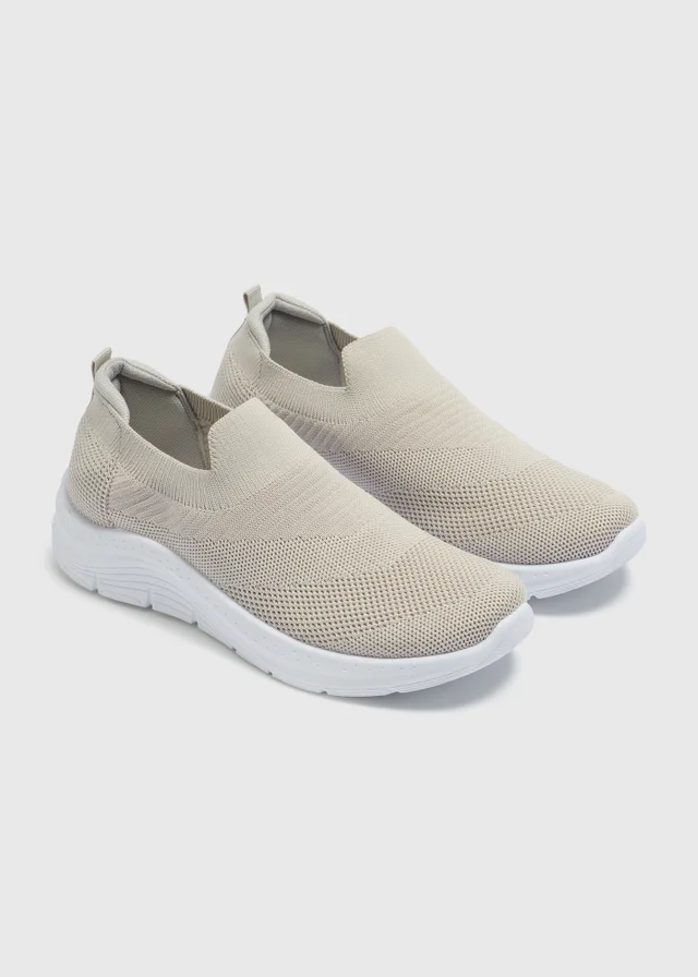 Grey Knitted Slip On Trainers