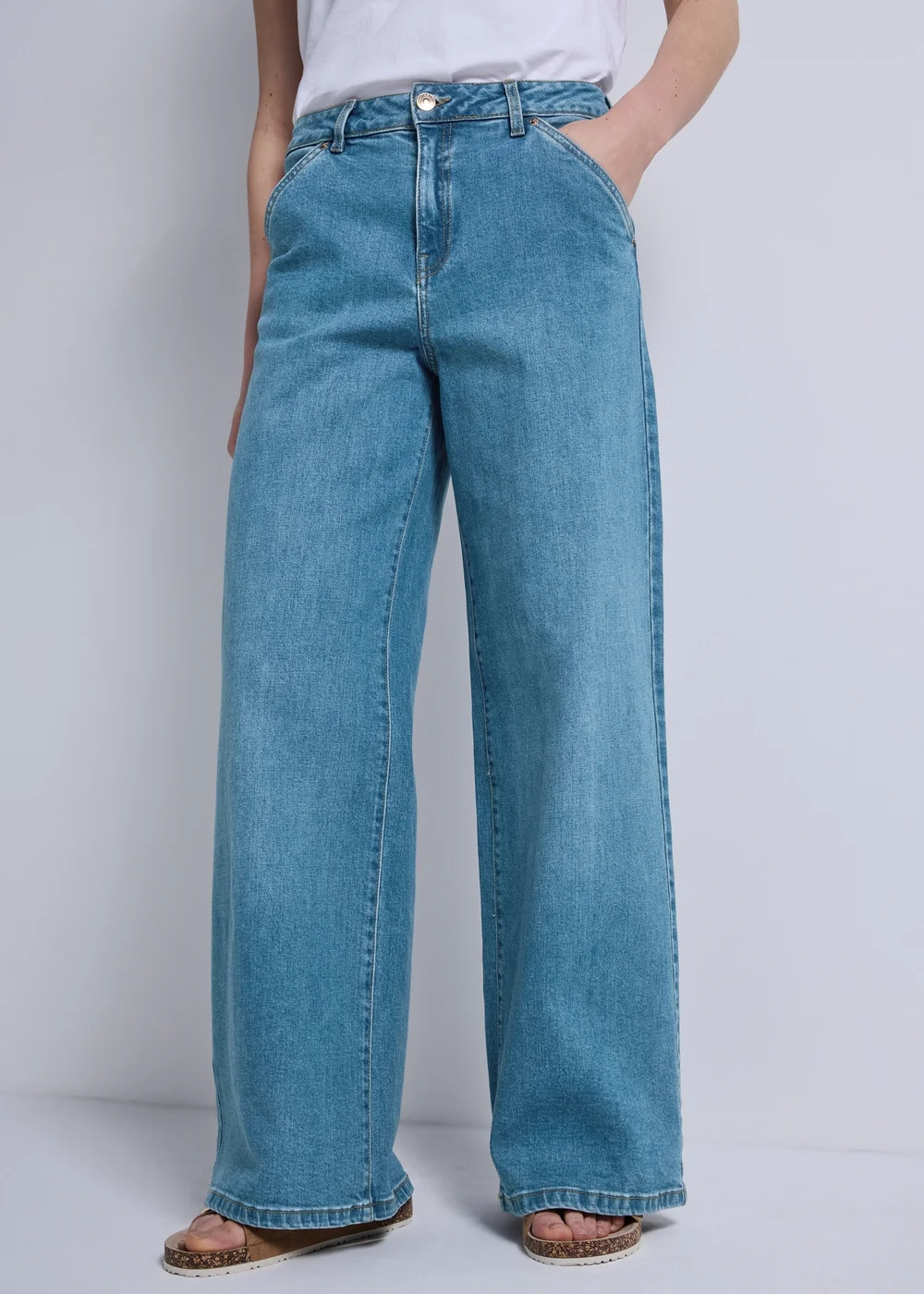 Mid Wash Stretch Wide Leg Jeans - 28 S Image 3