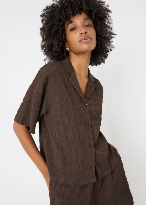 Chocolate Brown Textured Co-Ord Shirt - M Image 1
