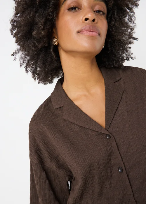 Chocolate Brown Textured Co-Ord Shirt - M Image 3