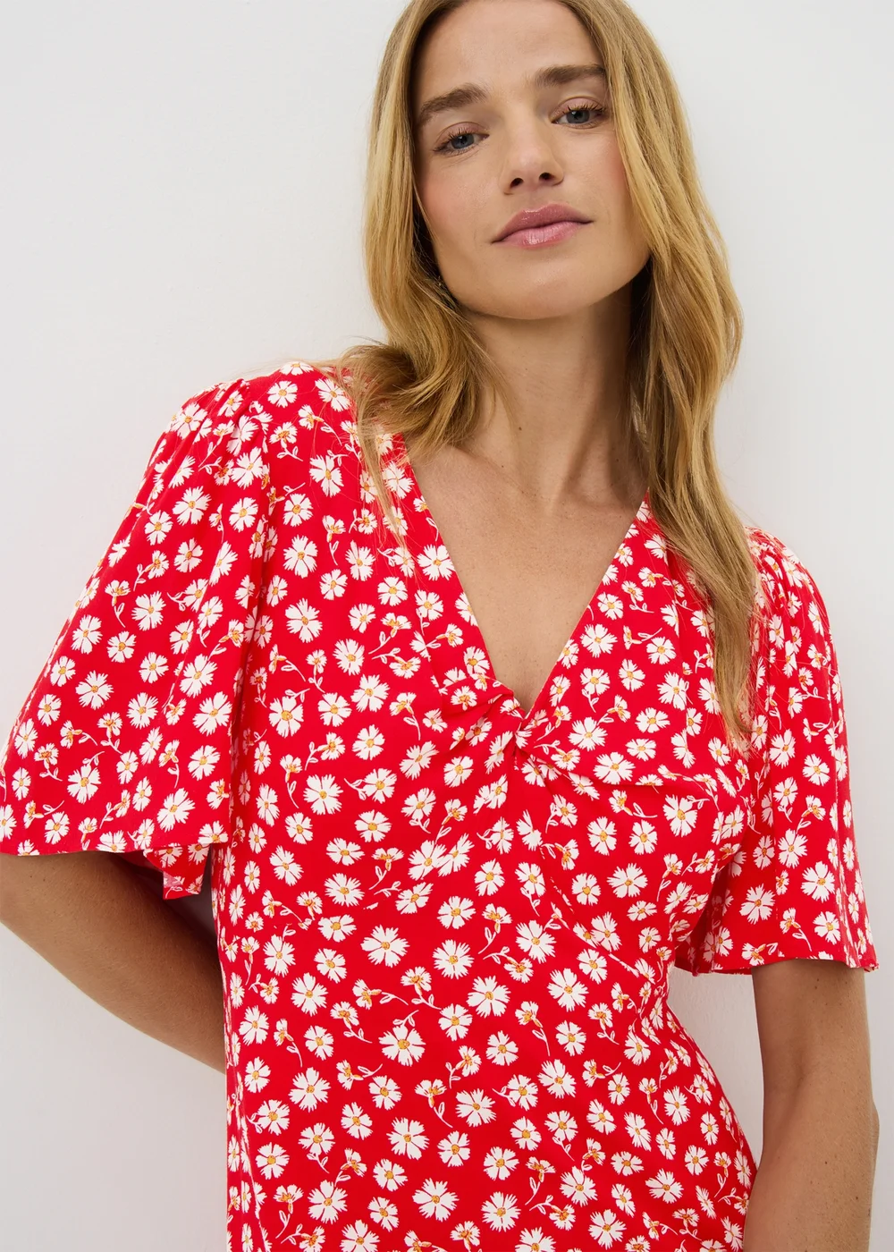 Red Ditsy Floral Print Mini Tea Dress - 8 Image 3