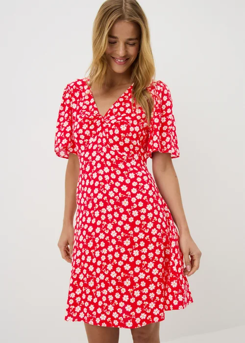 Red Ditsy Floral Print Mini Tea Dress - 8 Image 1