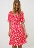 Red Ditsy Floral Print Mini Tea Dress - 8 Image 1