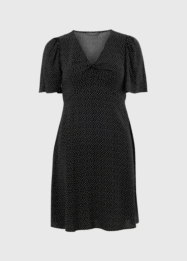 Black Spot Print Mini Tea Dress