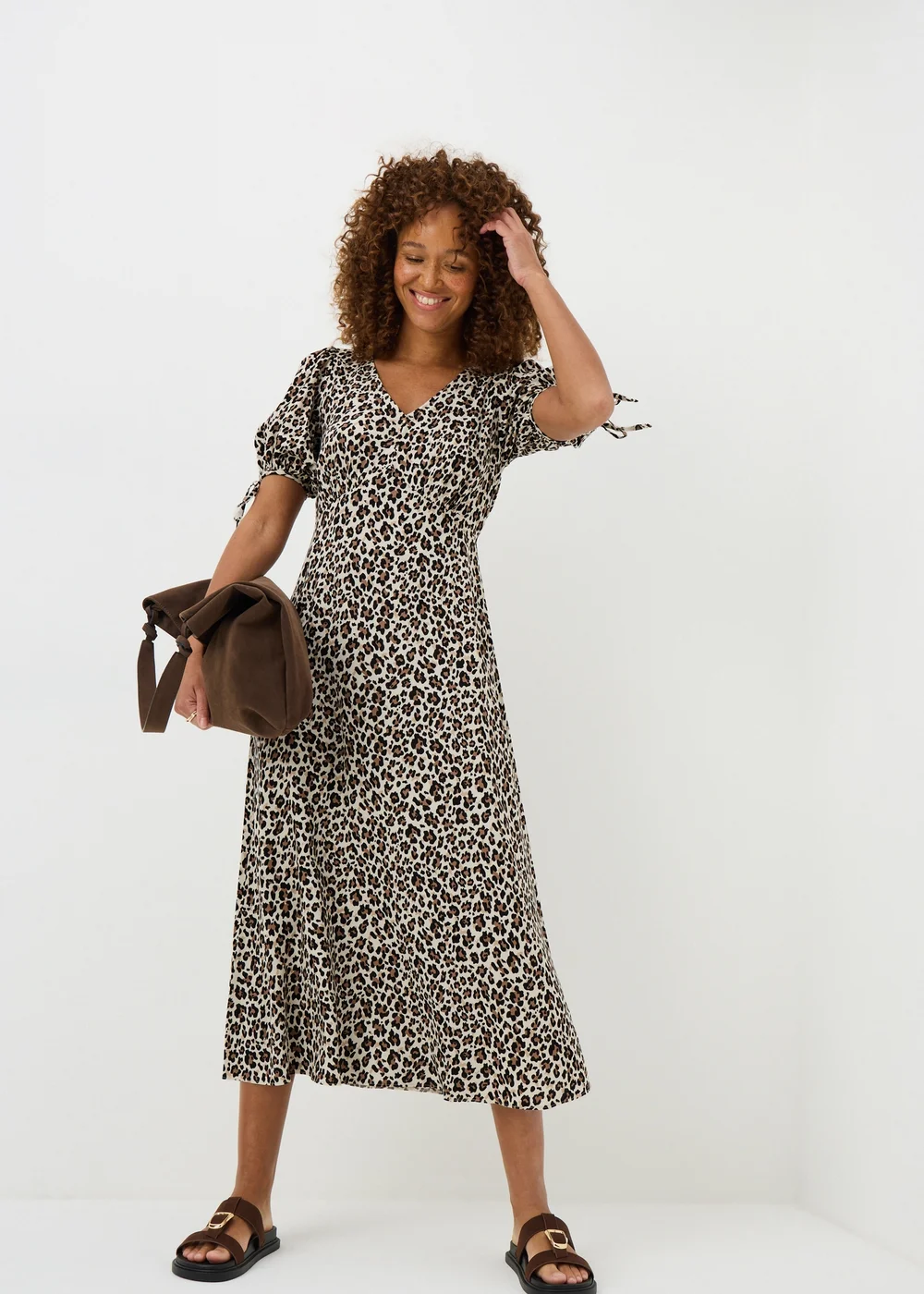 Brown Leopard Midi Tea Dress - 8 Image 1
