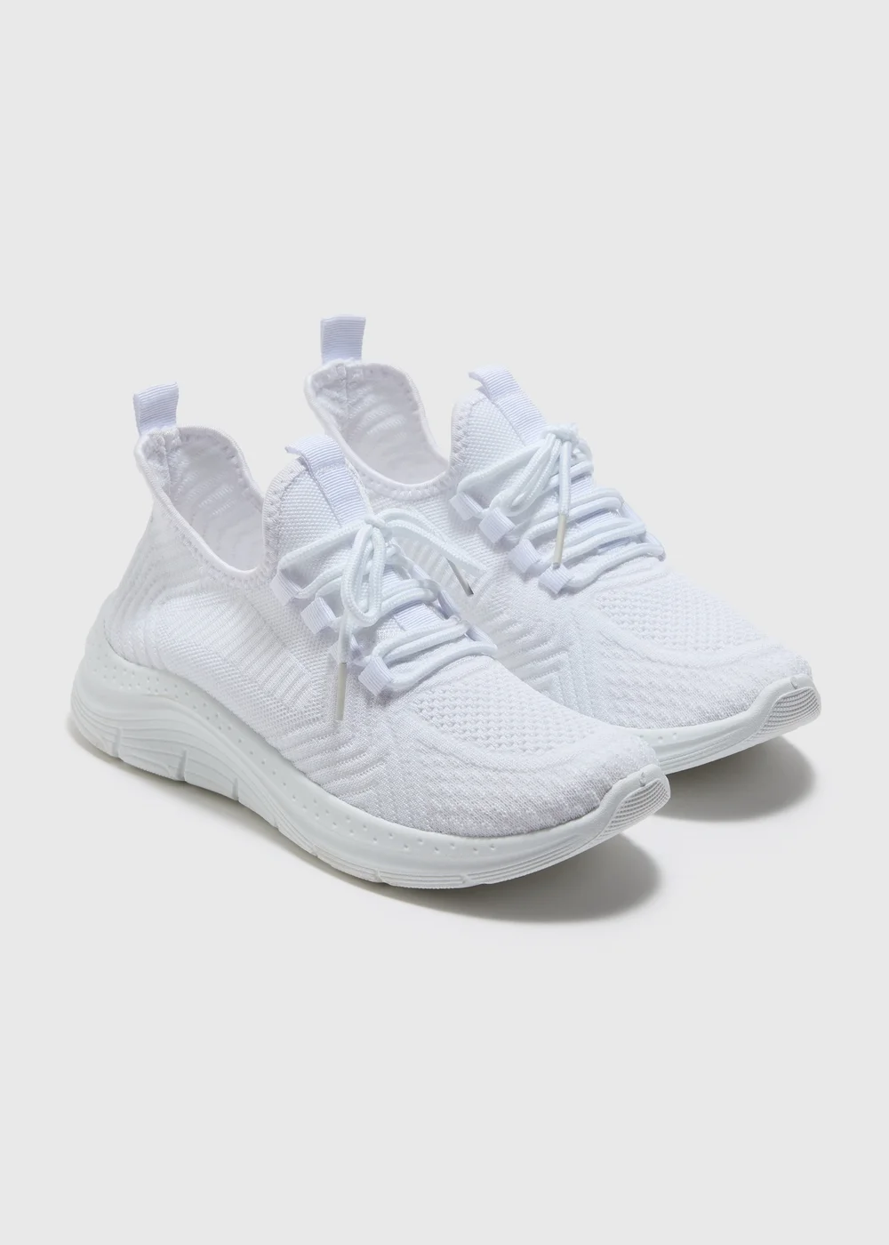 White Knitted Lace Up Trainers - 4 Image 1