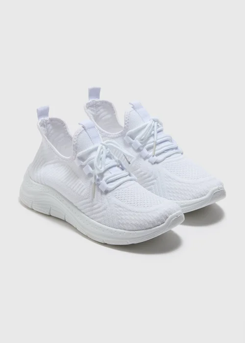 White Knitted Lace Up Trainers - 4 Image 1