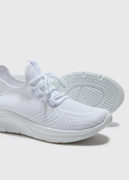 White Knitted Lace Up Trainers - 4 Image 2