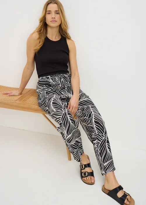 Black Leaf Print Airflow Tapered Co Ord Trousers - 12 Image 1
