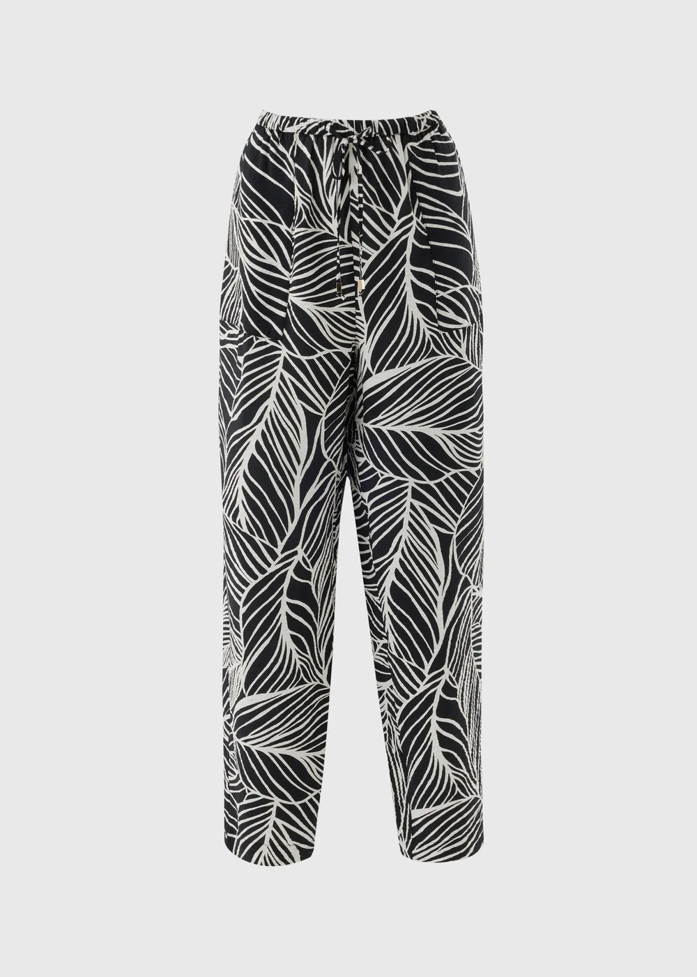 Black Leaf Print Airflow Tapered Co Ord Trousers - 12 Image 4