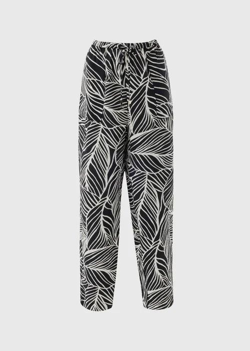 Black Leaf Print Airflow Tapered Co Ord Trousers - 12 Image 4