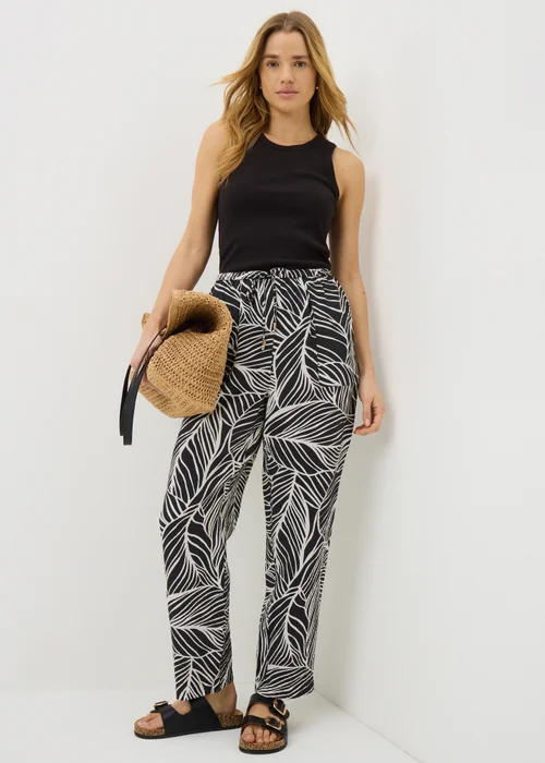 Black Leaf Print Airflow Tapered Co Ord Trousers - 12 Image 3