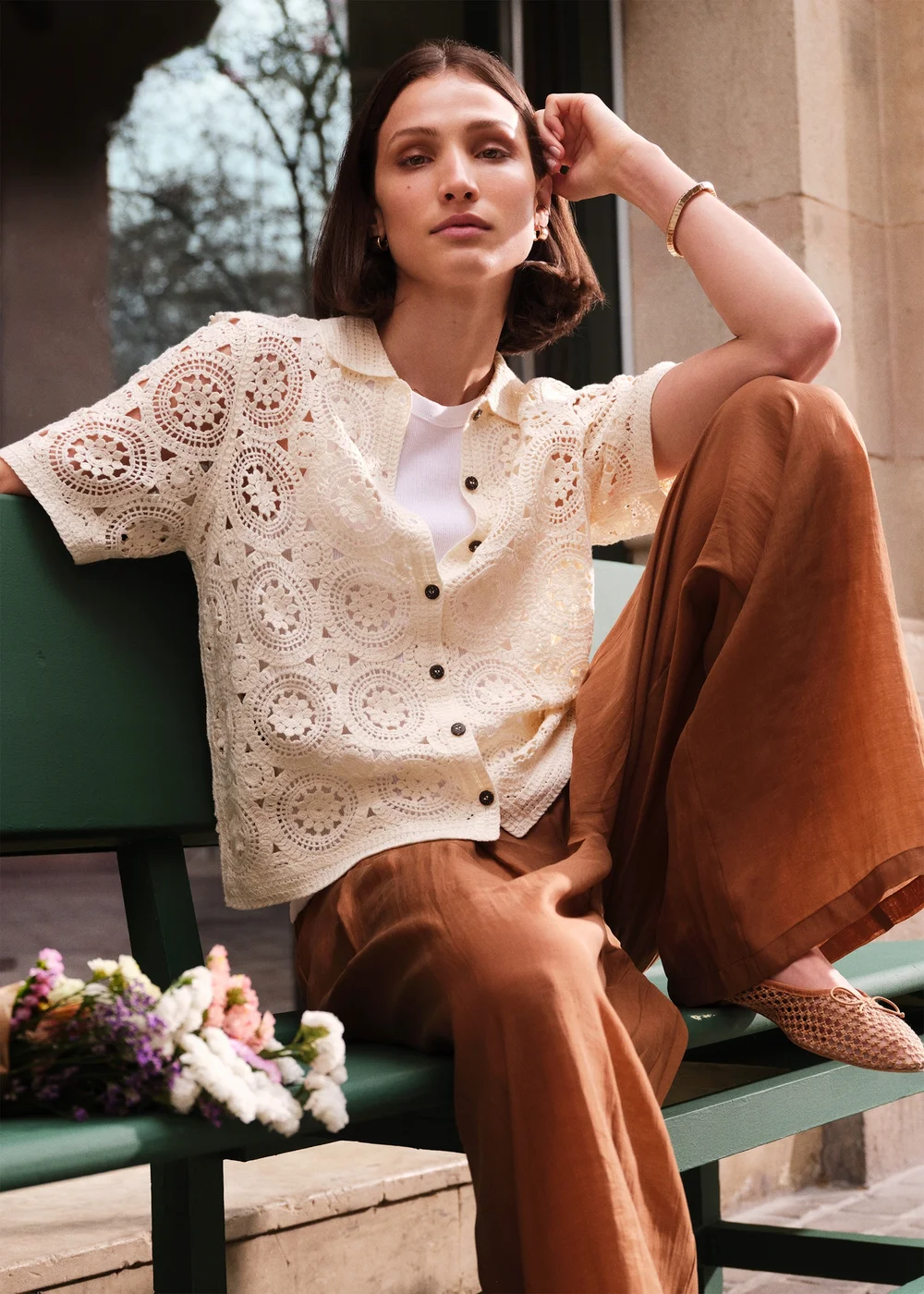 Cream Crochet Knitted Top - 8 Image 2