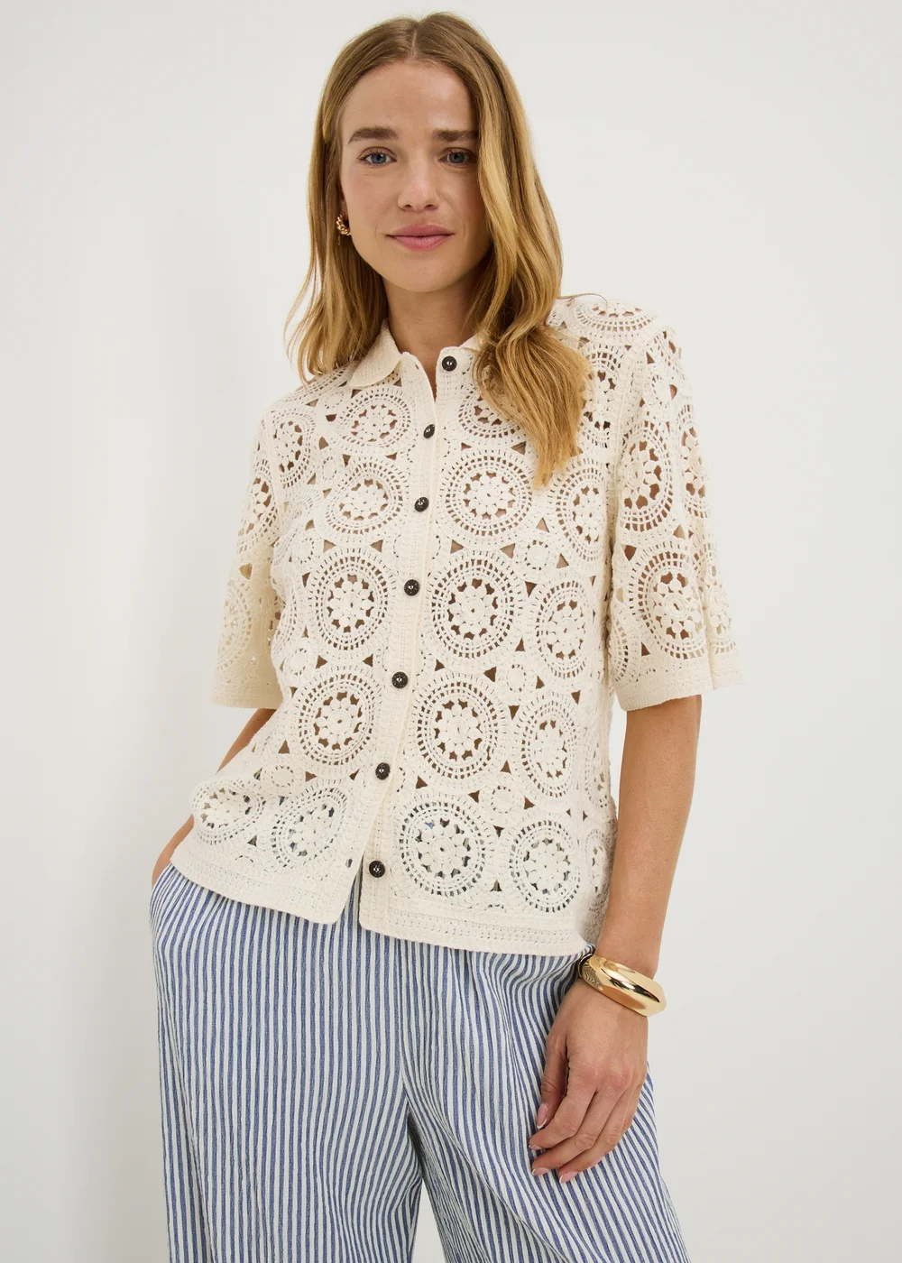 Cream Crochet Knitted Top - 8 Image 1
