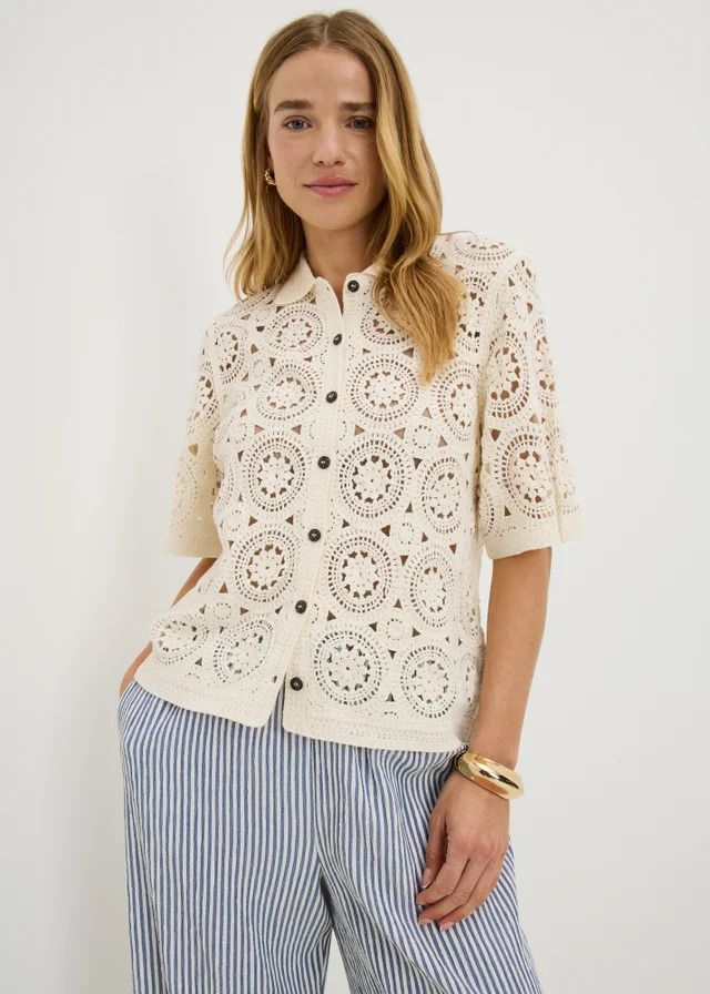 Cream Crochet Knitted Top