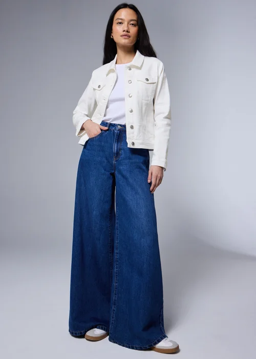 White Stretch Denim Jacket - Size 8 Image 1