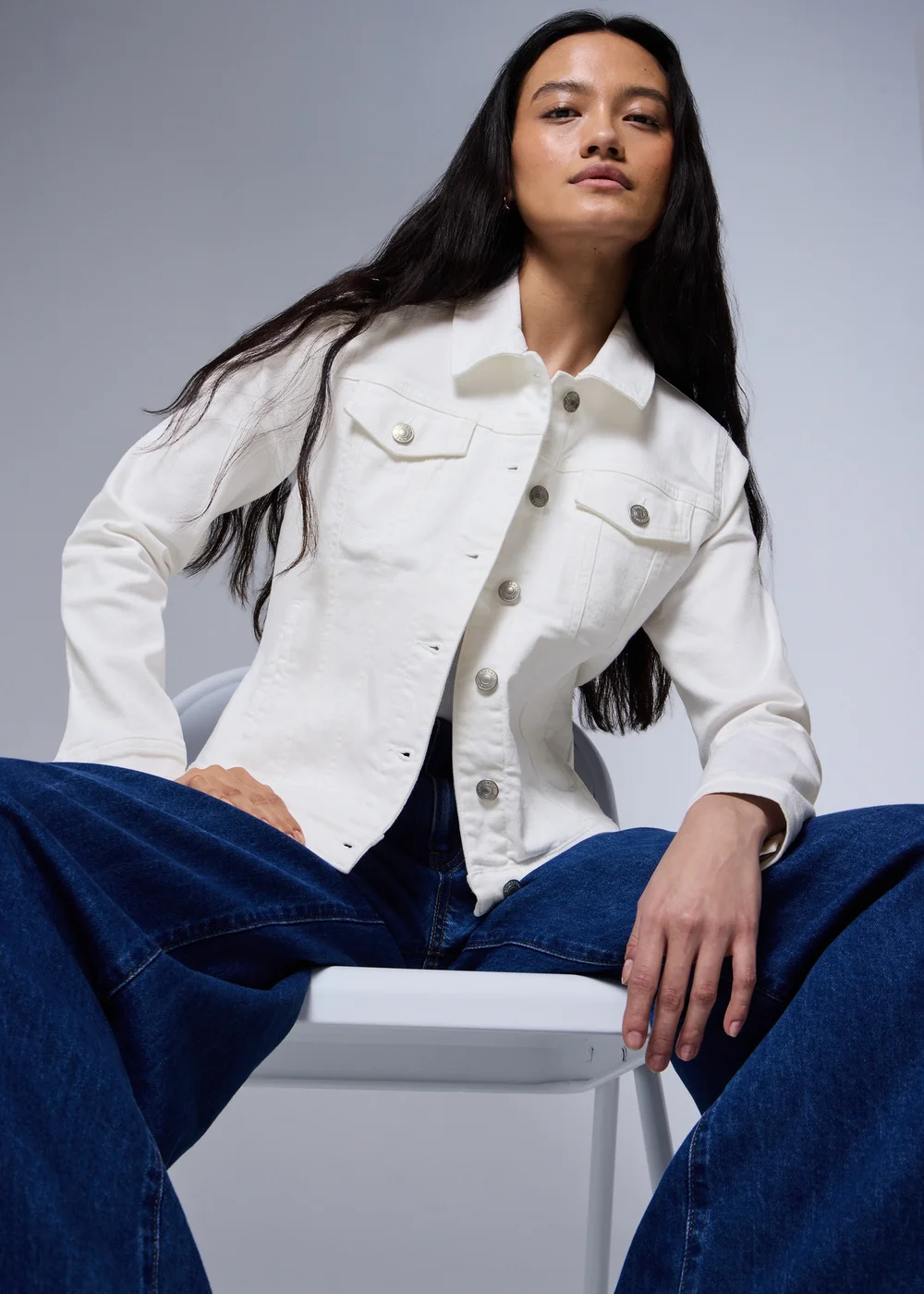 White Stretch Denim Jacket - Size 8 Image 2