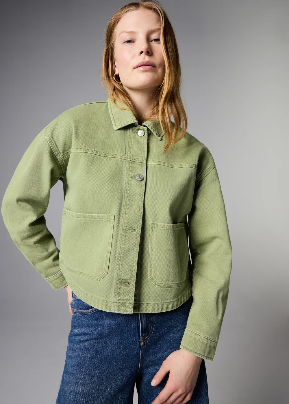 Sage Green Denim Shacket - S Image 1