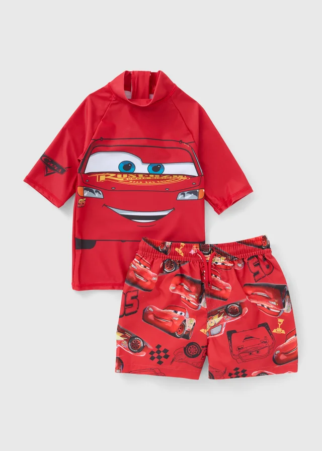 Disney Cars Boys Red Lightning McQueen Rash Vest & Short Set (12mths-7yrs)