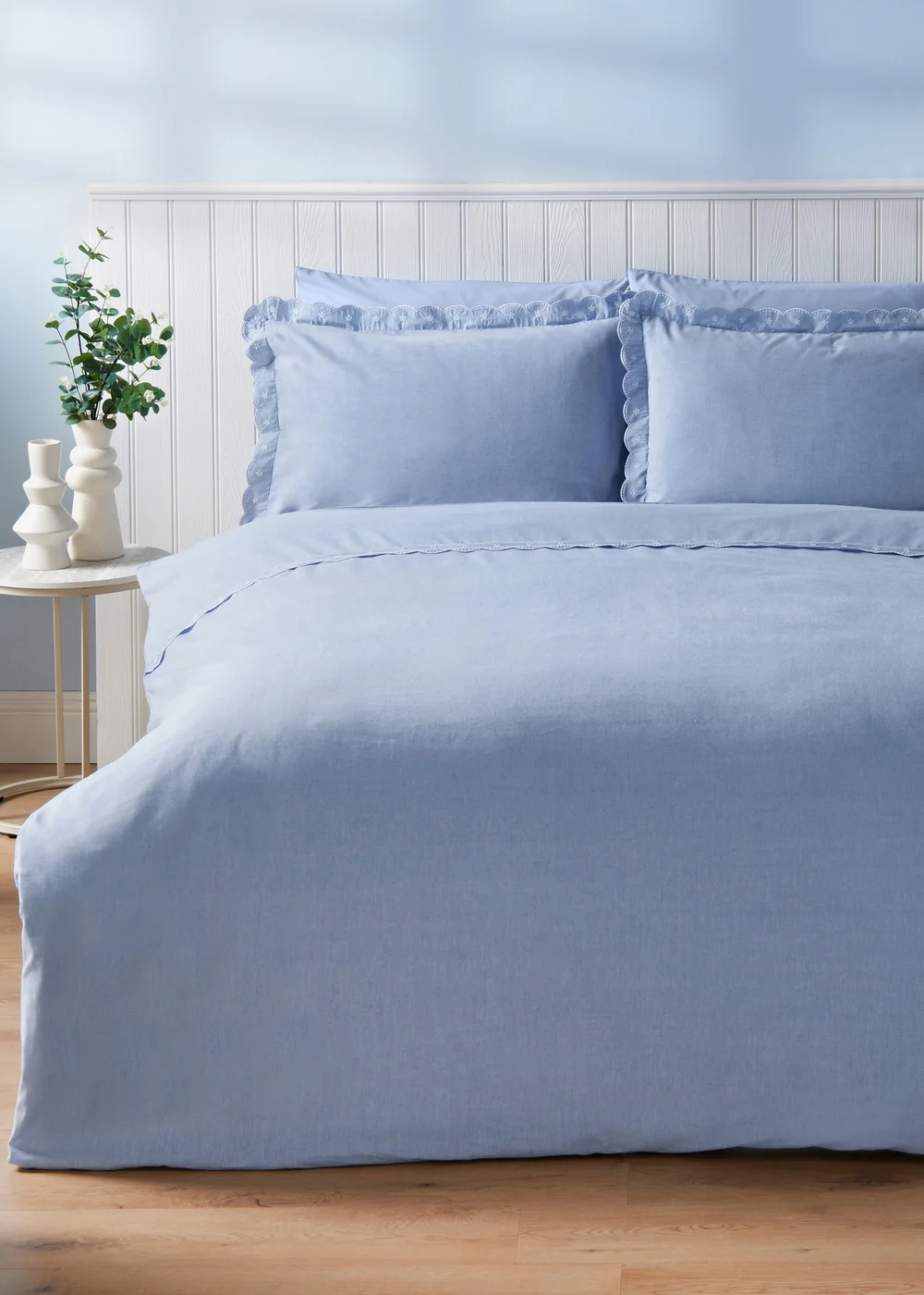 Blue Chambray Embroidered Duvet Set - Double Image 1