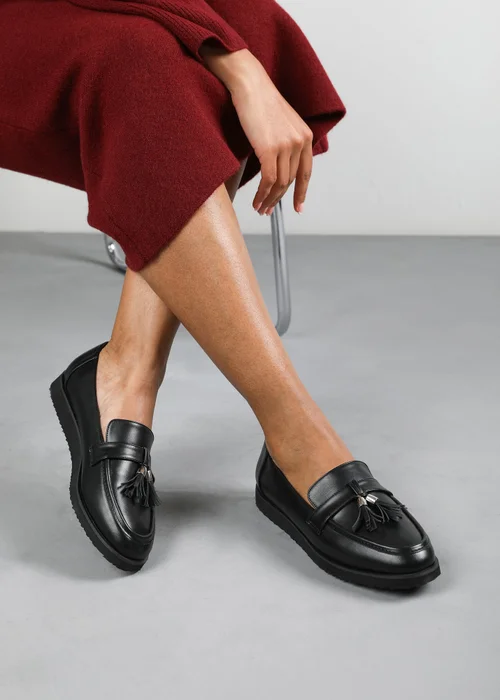 Where's That From Extra Wide-Fit Black PU Kennedy Tasseled Loafers - 4 Image 1