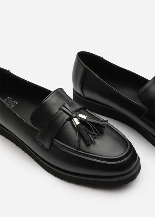 Where's That From Wide-Fit Black PU Kennedy Tasseled Loafers - 6 Image 5