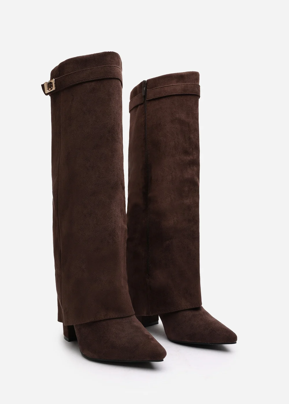 Where's That From Keira Brown Faux Suede Fold Over Shark Heel Boots - 5 Image 4