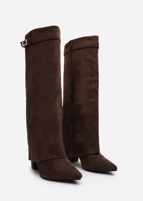 Where's That From Keira Brown Faux Suede Fold Over Shark Heel Boots - 5 Image 4