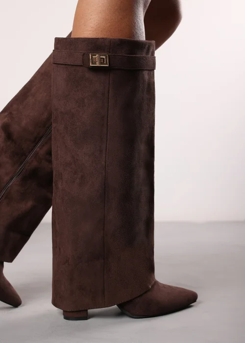 Where's That From Keira Brown Faux Suede Fold Over Shark Heel Boots - 5 Image 5
