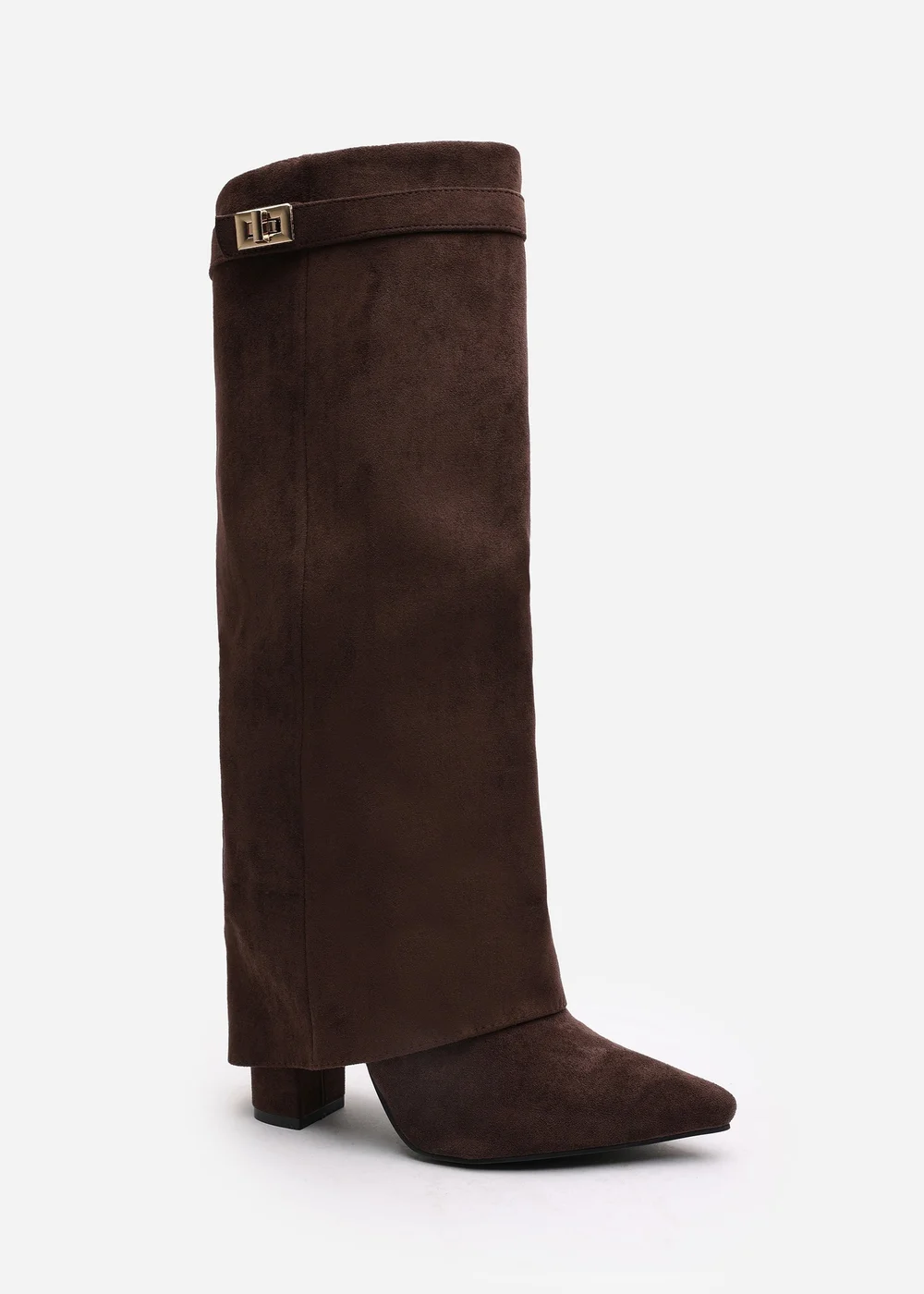 Where's That From Keira Brown Faux Suede Fold Over Shark Heel Boots - 5 Image 3