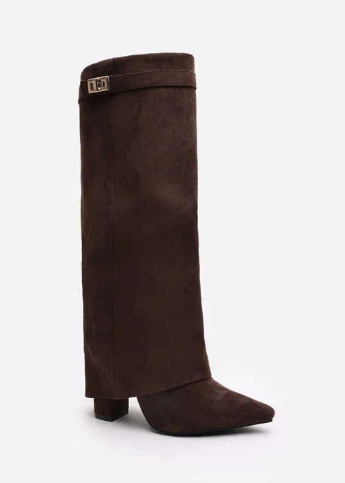 Where's That From Keira Brown Faux Suede Fold Over Shark Heel Boots - 5 Image 3