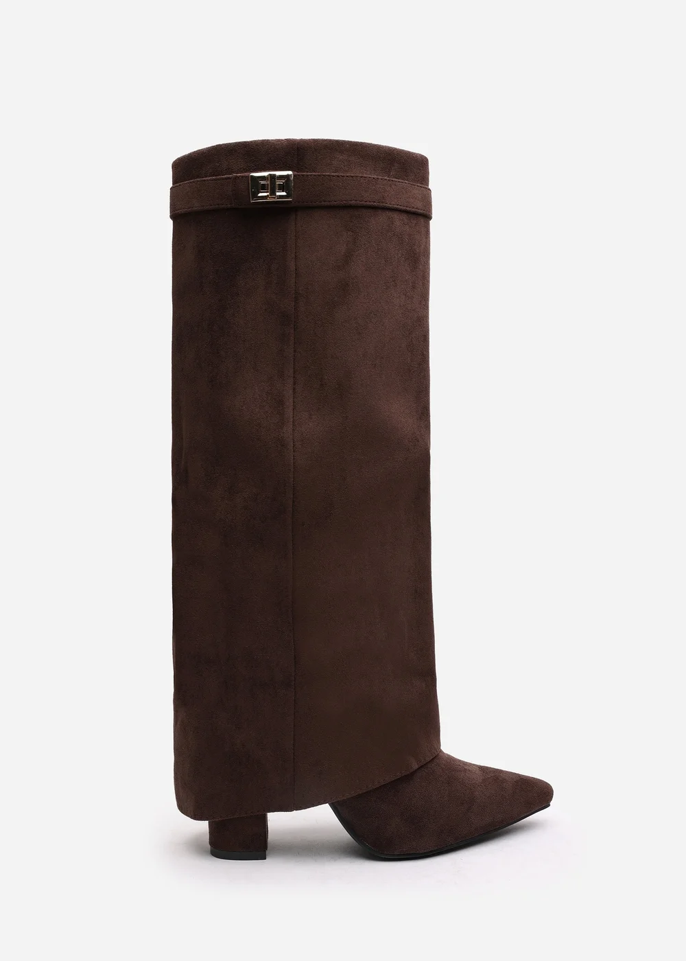 Where's That From Keira Brown Faux Suede Fold Over Shark Heel Boots - 5 Image 1