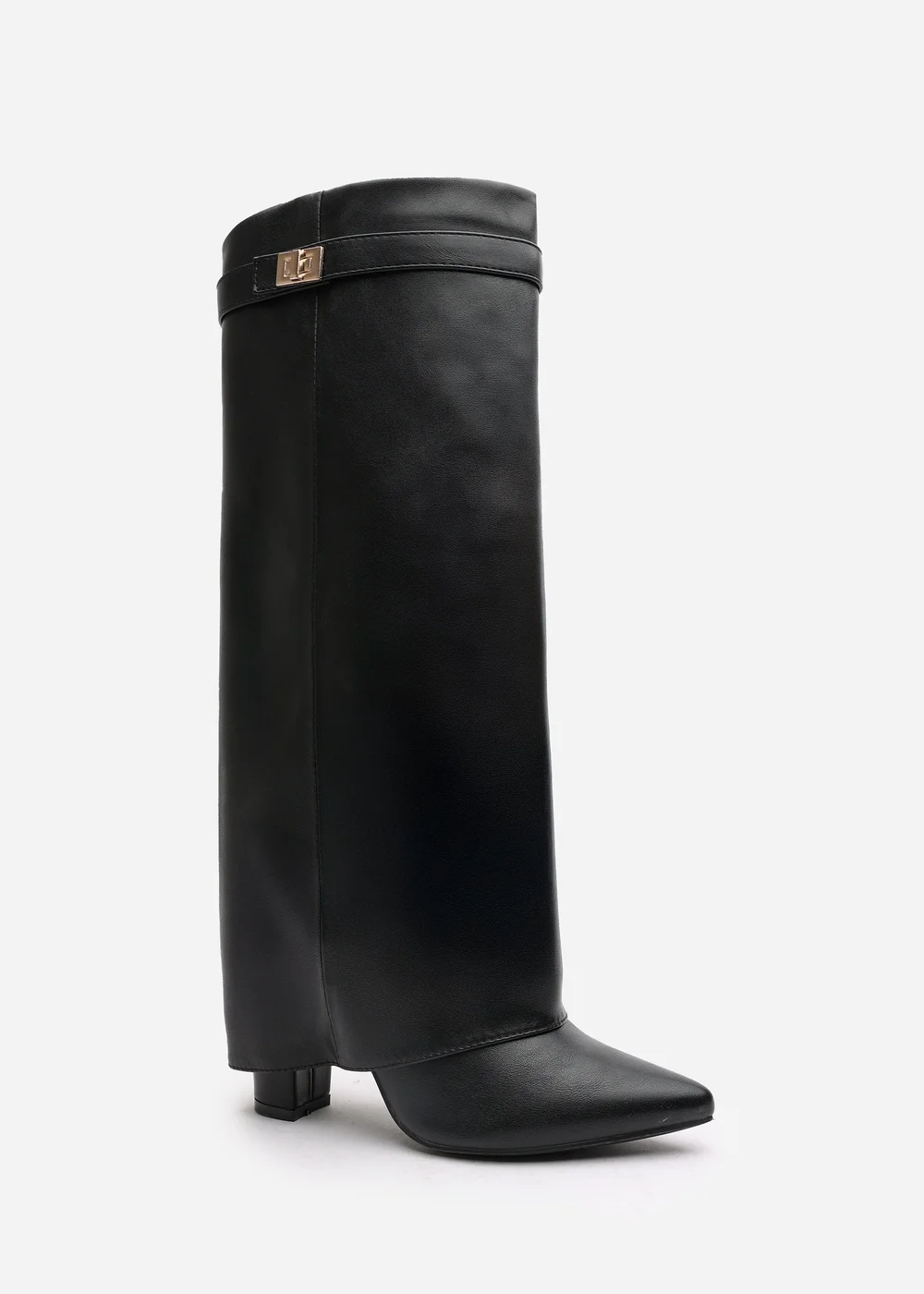 Where's That From Keira Black PU Fold Over Shark Heel Boots - 8 Image 3