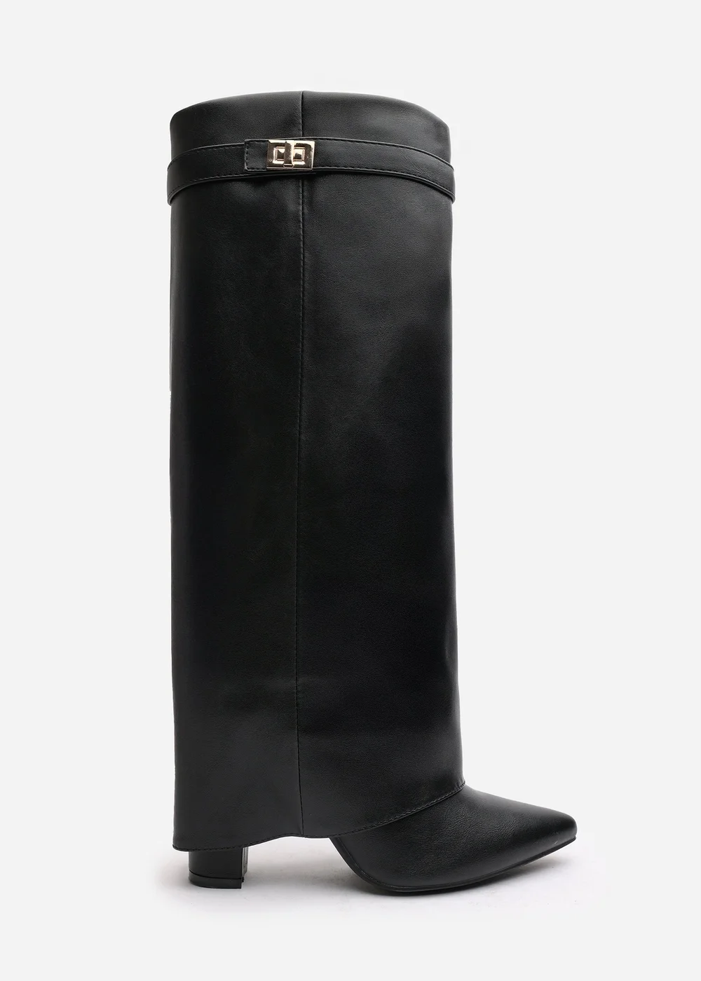 Where's That From Keira Black PU Fold Over Shark Heel Boots - 8 Image 2
