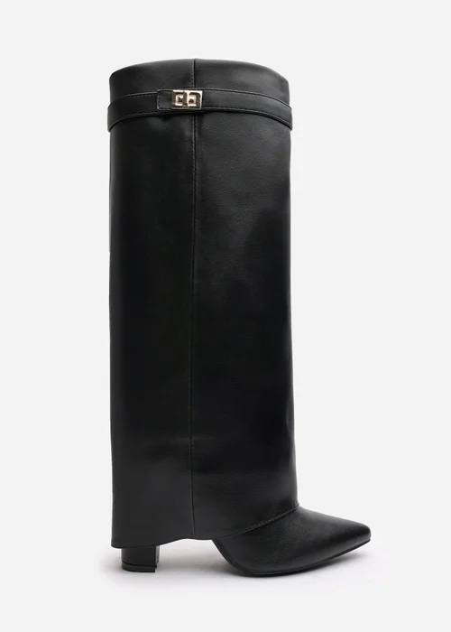 Where's That From Keira Black PU Fold Over Shark Heel Boots - 8 Image 2