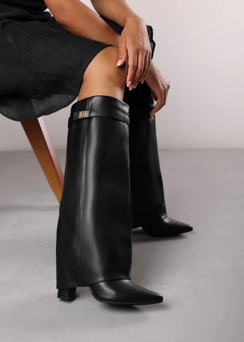 Where's That From Keira Black PU Fold Over Shark Heel Boots - 8 Image 4