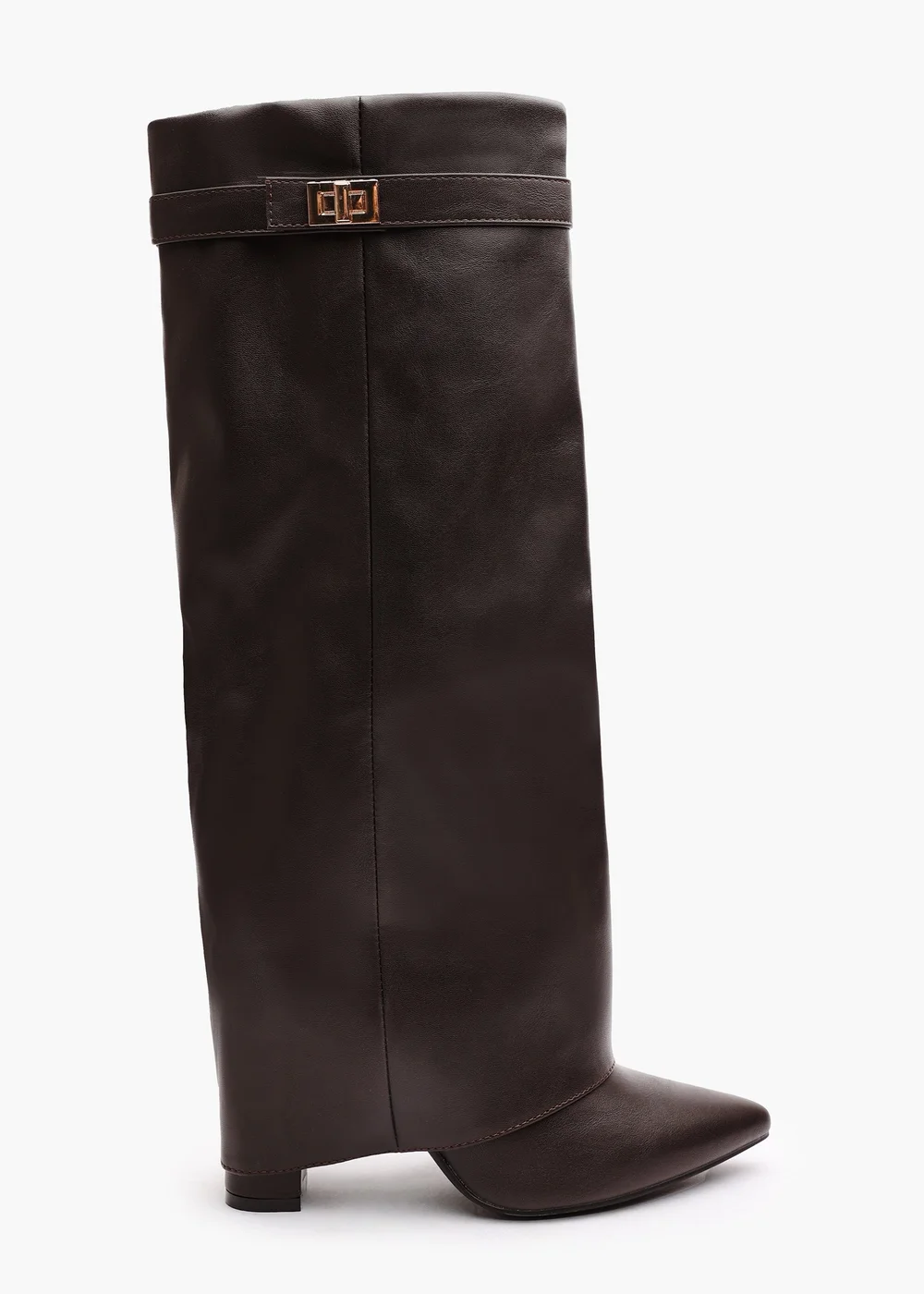 Where's That From Keira Brown PU Fold Over Shark Heel Boots - 4 Image 1