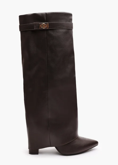 Where's That From Keira Brown PU Fold Over Shark Heel Boots - 4 Image 1