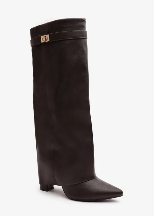 Where's That From Keira Brown PU Fold Over Shark Heel Boots - 4 Image 3