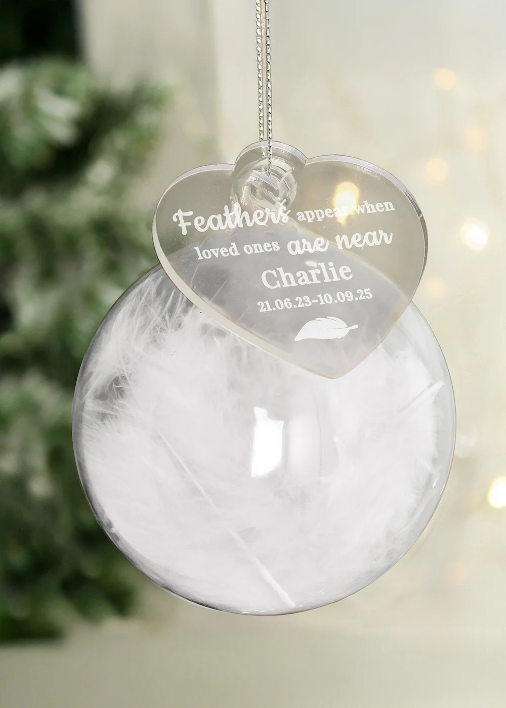 Personalised Memento Company White Memorial Feather Bauble - One Size Image 1