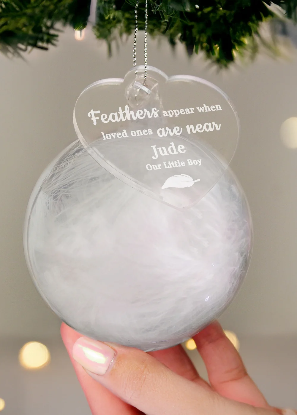 Personalised Memento Company White Memorial Feather Bauble - One Size Image 3