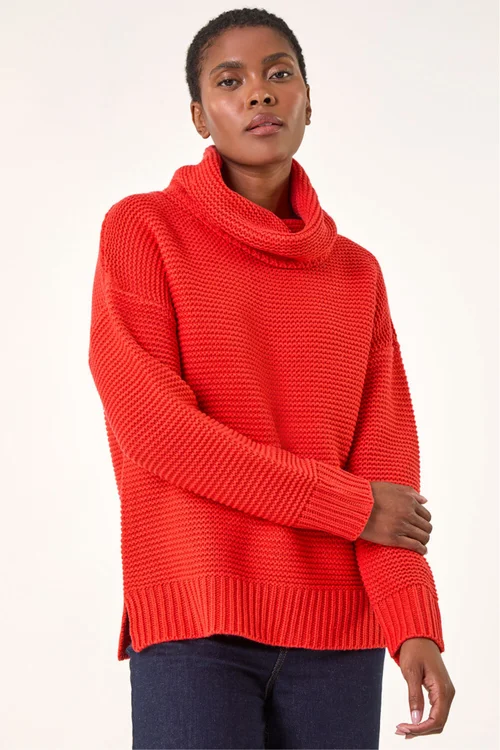 Roman Red Textured Cowl Neck Jumper - 16 Image 4
