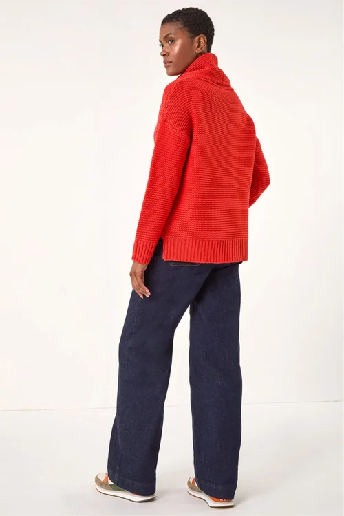 Roman Red Textured Cowl Neck Jumper - 16 Image 3