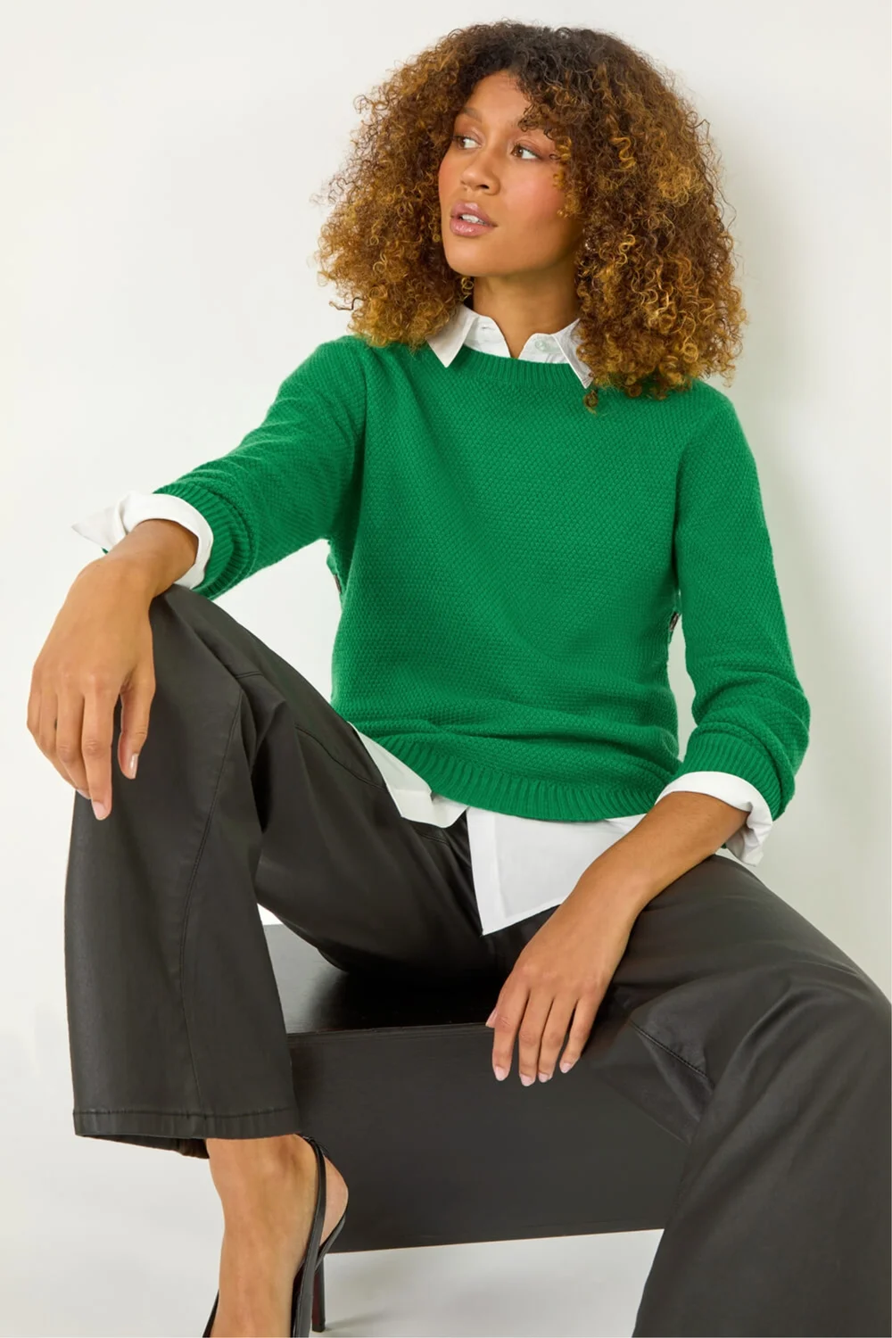 Roman Green Textured Curved Hem Jumper - 14 Image 3