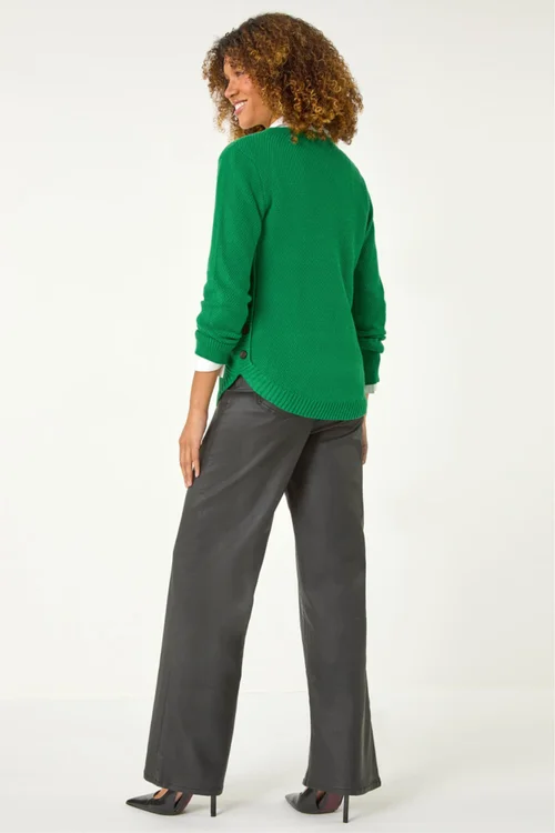 Roman Green Textured Curved Hem Jumper - 14 Image 4