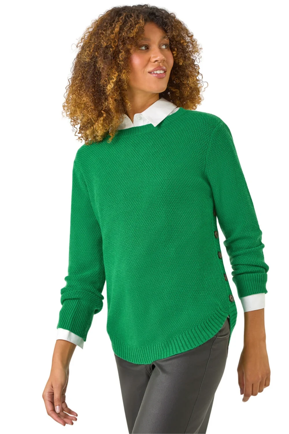 Roman Green Textured Curved Hem Jumper - 14 Image 1