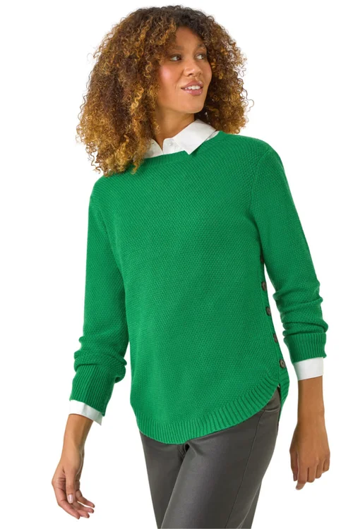 Roman Green Textured Curved Hem Jumper - 14 Image 1