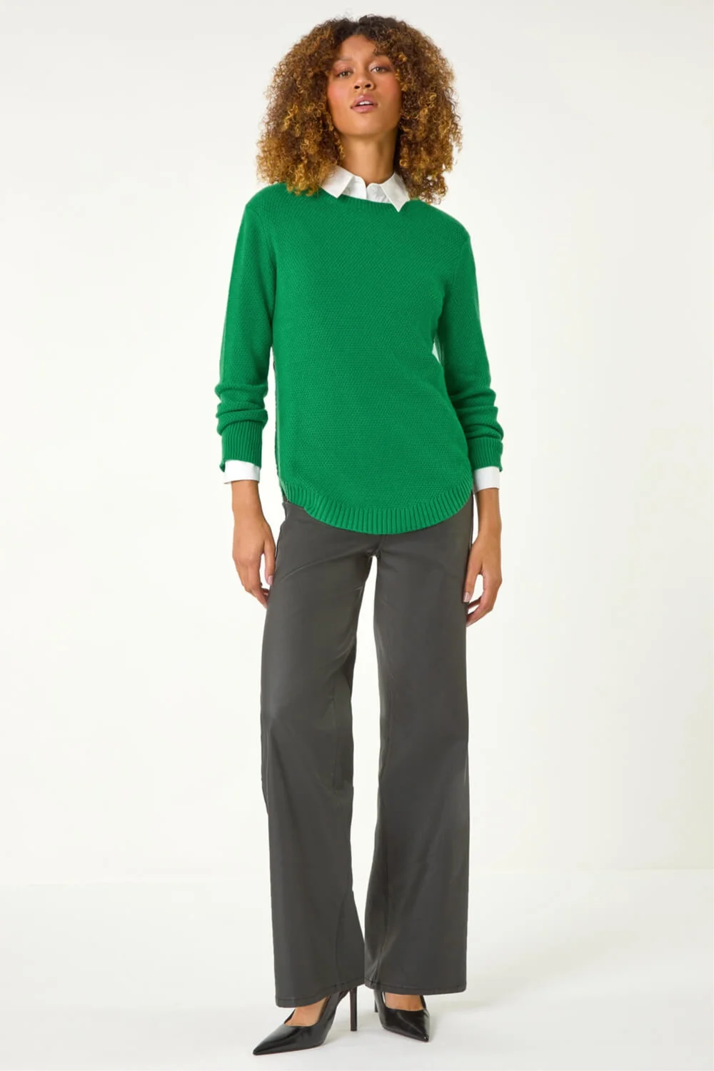 Roman Green Textured Curved Hem Jumper - 14 Image 2