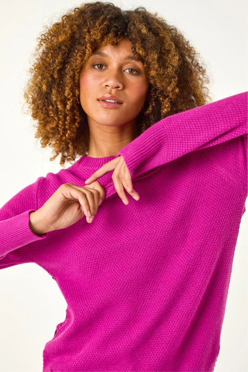 Roman Magenta Textured Curved Hem Jumper - 12 Image 2