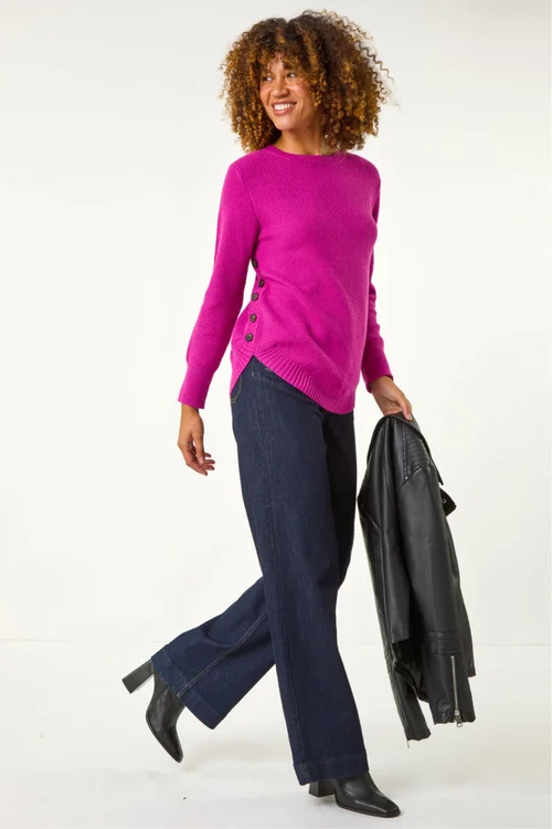 Roman Magenta Textured Curved Hem Jumper - 12 Image 3